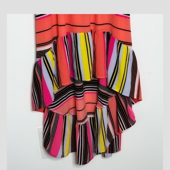 Charles Henry Dress High Low Ruffle Top On/ Off Shoulder Stripe Flounce Bottom - Picture 7 of 14